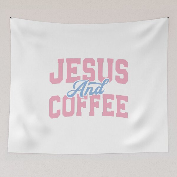 Item preview, Cute Jesus and Coffee Pastel Faith Varsity Font designed and sold by Krasnovaovaova.