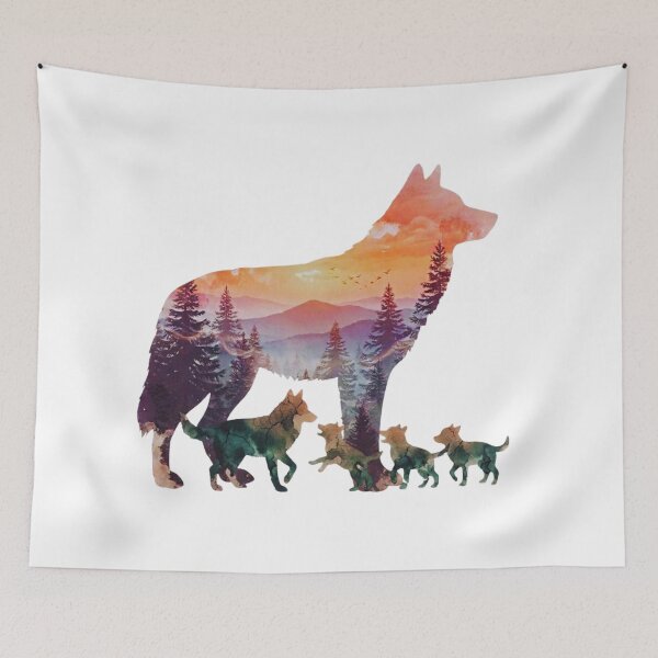 Item preview, Wolf Family Watercolor Double Exposure Graphic designed and sold by GabeMountainArt.
