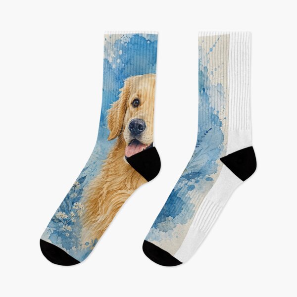 Aperçu de l'œuvre Golden Retriever Watercolor Blue – Artistic Dog Lover Gift | Floral Pet Illustration créée et vendue par TimberTail8.
