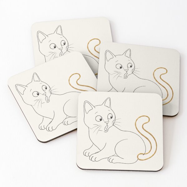 Item preview, Surprised Cat with Rope Tail Line Art – Light Apparel Edition designed and sold by knitcorner26.