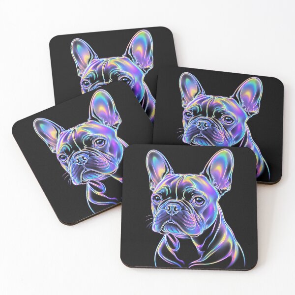 Item preview, Holographic French Bulldog Print, Neon Glow Dog Portrait, Iridescent Black Background Design designed and sold by TM DESIGNS AND MORE.