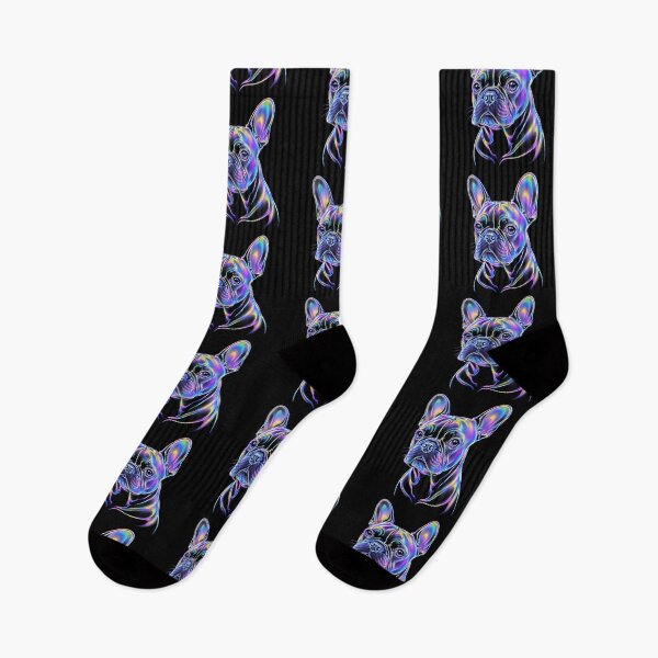 Item preview, Holographic French Bulldog Print, Neon Glow Dog Portrait, Iridescent Black Background Design designed and sold by TM DESIGNS AND MORE.