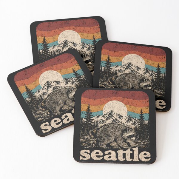 Item preview, Jimothy Viral Raccoon Seattle Washington Mountains Retro designed and sold by sentfromemily.