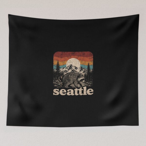 Item preview, Jimothy Viral Raccoon Seattle Washington Mountains Retro designed and sold by sentfromemily.