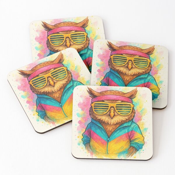 Item preview, Retro 80s Cool Owl Watercolor Illustration designed and sold by BigBlueArt.