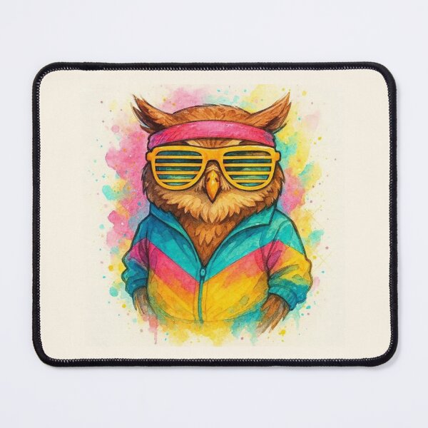 Item preview, Retro 80s Cool Owl Watercolor Illustration designed and sold by BigBlueArt.