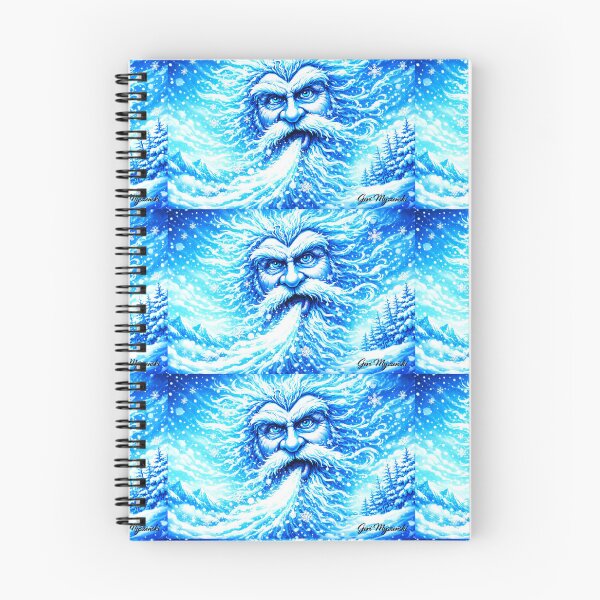 Item preview, Old Man Winter Panoramic Blizzard Legend – Icy Blue Fantasy Cartoon Art by Geri Myszensk designed and sold by The Art Queen Of Michigan .