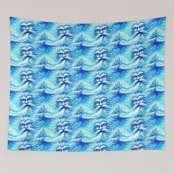 Item preview, Old Man Winter Panoramic Blizzard Legend – Icy Blue Fantasy Cartoon Art by Geri Myszensk designed and sold by The Art Queen Of Michigan .