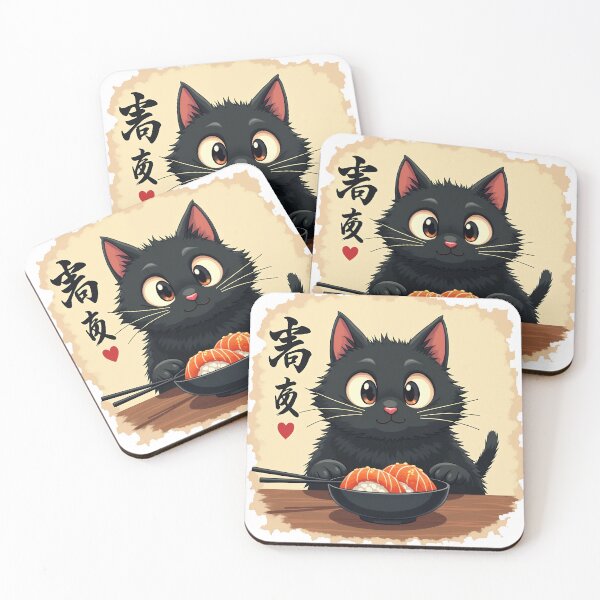 Item preview, Cute Black Cat Eating Sushi | Kawaii Cat Design designed and sold by WonderWaresGifts.