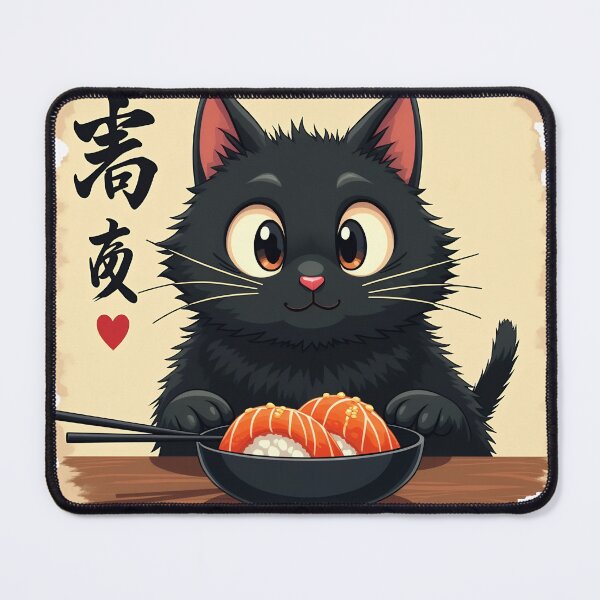 Item preview, Cute Black Cat Eating Sushi | Kawaii Cat Design designed and sold by WonderWaresGifts.