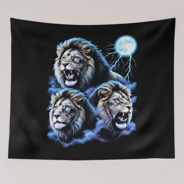 Item preview, Three Lions Full Moon Halftone Screenprint Effect Wildlife Art  designed and sold by EthosWear.