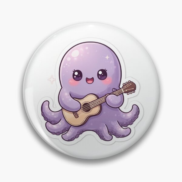 Item preview, Cute Kawaii Purple Octopus Playing Guitar | Minimalist Cartoon Sticker designed and sold by mayatA-rt.