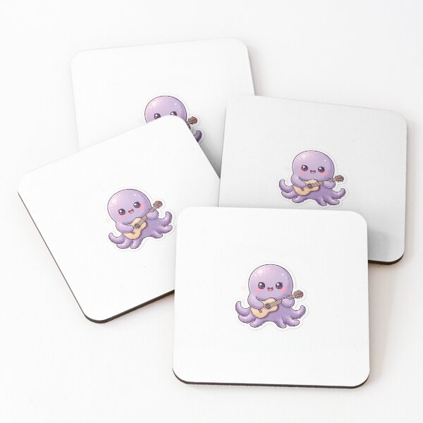 Item preview, Cute Kawaii Purple Octopus Playing Guitar | Minimalist Cartoon Sticker designed and sold by mayatA-rt.
