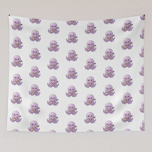 Item preview, Cute Kawaii Purple Octopus Playing Guitar | Minimalist Cartoon Sticker designed and sold by mayatA-rt.