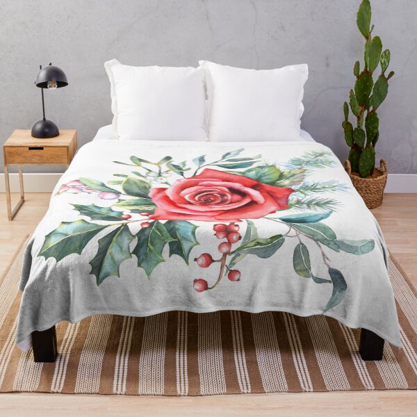 Item preview, Red Christmas Rose Watercolor Festive Winter Florals & Berries designed and sold by art-tee-ua.