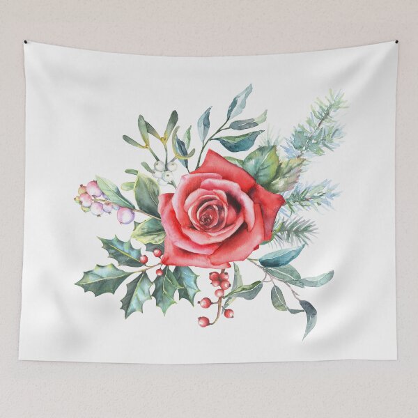 Item preview, Red Christmas Rose Watercolor Festive Winter Florals & Berries designed and sold by art-tee-ua.