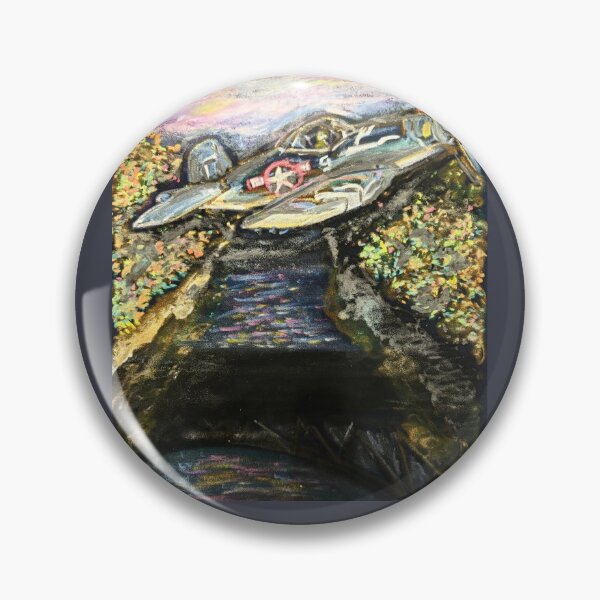 Item preview, Fall in Connecticut flying over the river in a F4 Corsair plane oil pastel original  designed and sold by Paintingladycat.