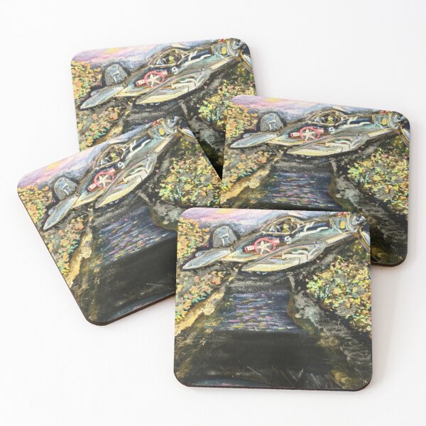 Item preview, Fall in Connecticut flying over the river in a F4 Corsair plane oil pastel original  designed and sold by Paintingladycat.