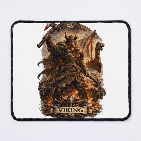 Item preview, Norse Viking Warrior with Battle Axe and Longship designed and sold by CreativeMindsetLab.