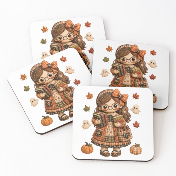 Item preview, Cute Autumn Librarian Book Lover Patchwork Illustration designed and sold by DecoVibe.