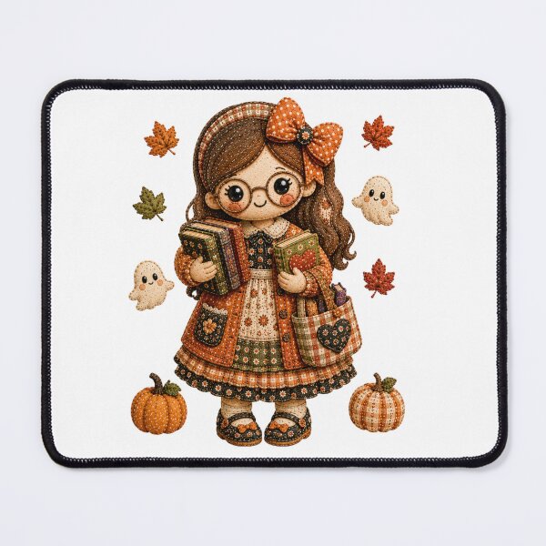 Item preview, Cute Autumn Librarian Book Lover Patchwork Illustration designed and sold by DecoVibe.