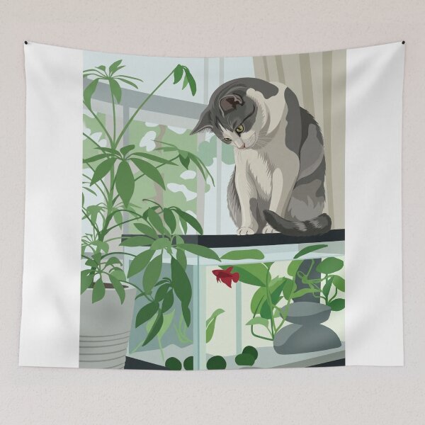 Item preview, Black and white cat looking at a fish tank designed and sold by NorthNook.