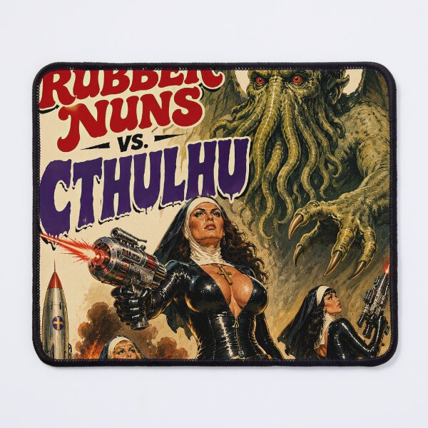 Item preview, Rubber Nuns vs Cthulhu – Retro Lovecraft Grindhouse Poster designed and sold by obstinator.