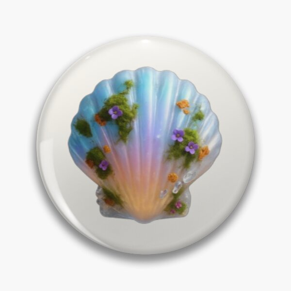 Item preview, Enchanted Iridescent Seashell with Moss & Wildflowers | Fantasy Nature Aesthetic designed and sold by Yasmine Mohammed.