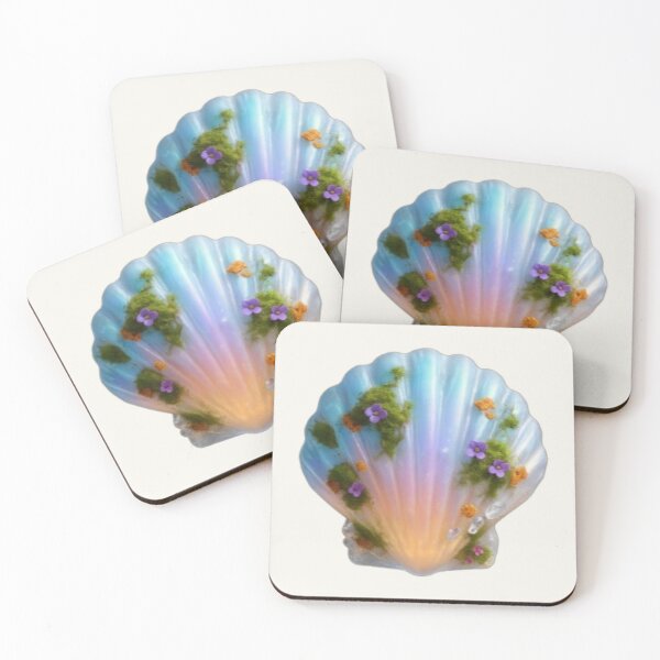 Item preview, Enchanted Iridescent Seashell with Moss & Wildflowers | Fantasy Nature Aesthetic designed and sold by Yasmine Mohammed.