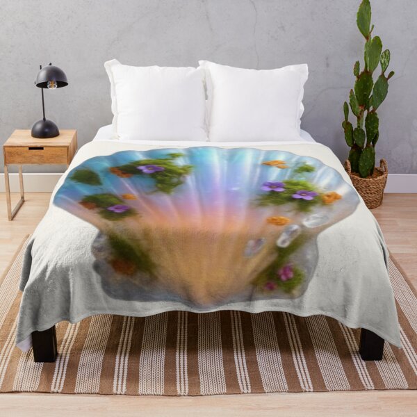 Item preview, Enchanted Iridescent Seashell with Moss & Wildflowers | Fantasy Nature Aesthetic designed and sold by Yasmine Mohammed.