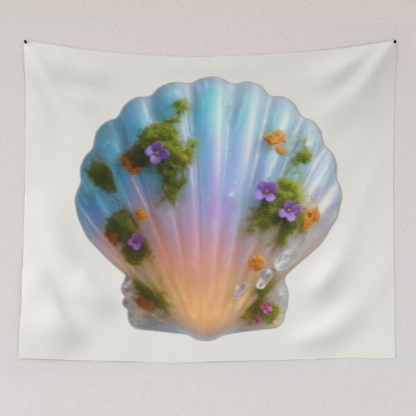 Item preview, Enchanted Iridescent Seashell with Moss & Wildflowers | Fantasy Nature Aesthetic designed and sold by Yasmine Mohammed.