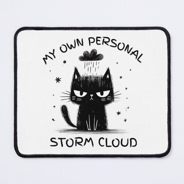 Item preview, My Own Personal Storm Cloud - Funny Grumpy Black Cat Illustration designed and sold by AnyGil.