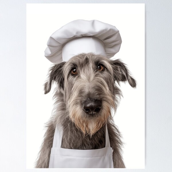 Item preview, Funny Irish Wolfhound Dog Chef Realistic Animal Cooking Humor Art designed and sold by LazyOwlStore.