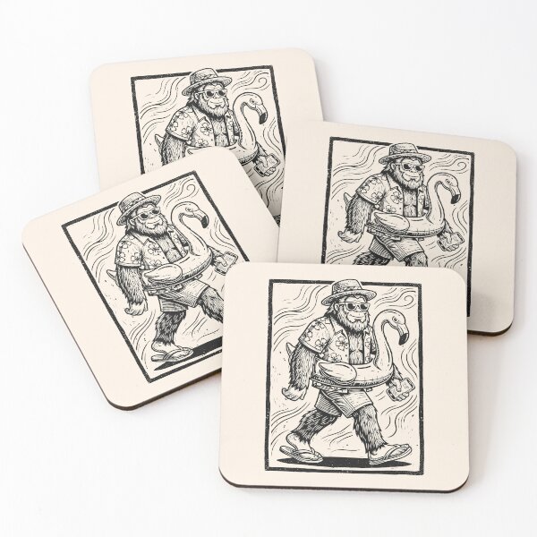 Item preview, Linocut Bigfoot Sasquatch Summer Vacation Cryptid Hawaiian   designed and sold by Y-Vibes.