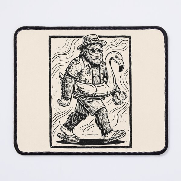 Item preview, Linocut Bigfoot Sasquatch Summer Vacation Cryptid Hawaiian   designed and sold by Y-Vibes.
