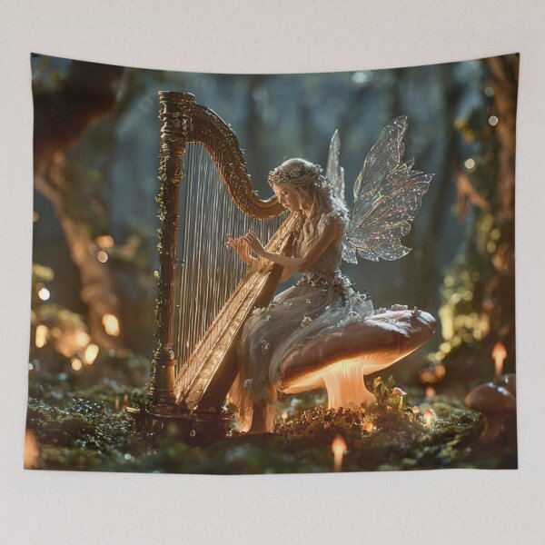 Item preview, Enchanted Fairy Playing Moonlit Harp designed and sold by Storybook Botanica.