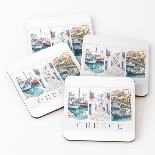 Item preview, Glimpses of Greece - Watercolour Triptych Aegean Harbour & Alleyway Art designed and sold by S-and-W-4ever.
