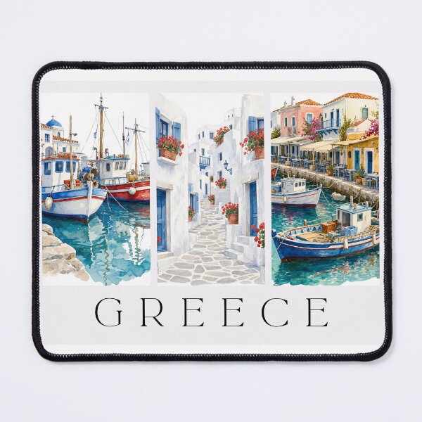 Item preview, Glimpses of Greece - Watercolour Triptych Aegean Harbour & Alleyway Art designed and sold by S-and-W-4ever.
