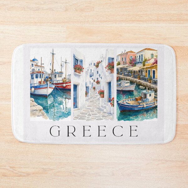 Item preview, Glimpses of Greece - Watercolour Triptych Aegean Harbour & Alleyway Art designed and sold by S-and-W-4ever.