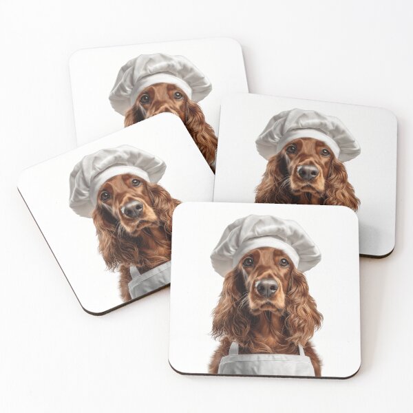 Artikelvorschau, Lustiger irischer Setter-Hundekoch, realistische Tierkochkunst, Humor entworfen und verkauft von LazyOwlStore.