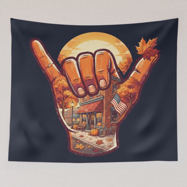 Item preview, USA Shaka Autumn Small Town Thanksgiving Flag designed and sold by MythicCotton.