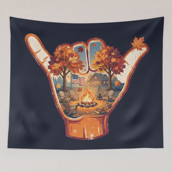 Item preview, USA Shaka Autumn Campfire Thanksgiving Cabin designed and sold by MythicCotton.