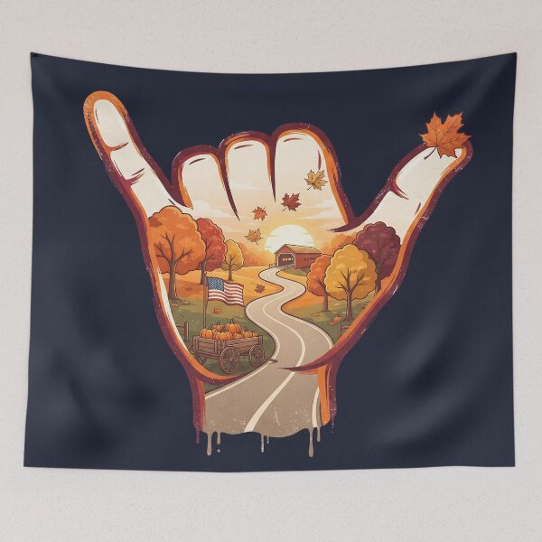 Item preview, USA Shaka Autumn Covered Bridge Thanksgiving designed and sold by MythicCotton.