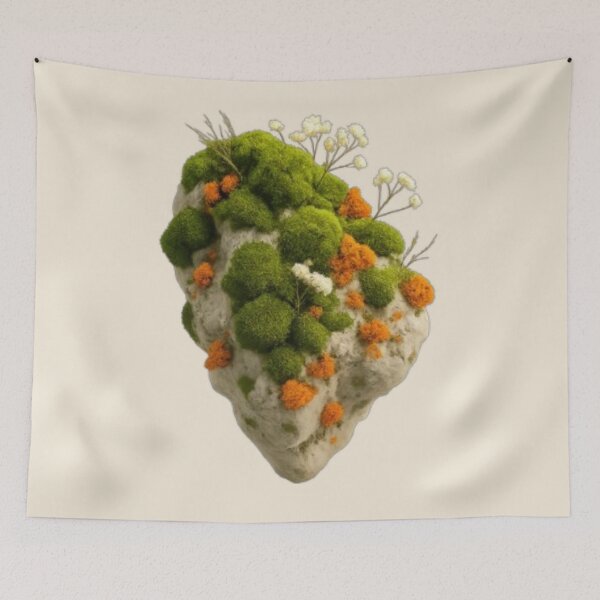 Item preview, Enchanted Moss Stone with Wildflowers | Fantasy Botanical Nature Art designed and sold by Yasmine Mohammed.