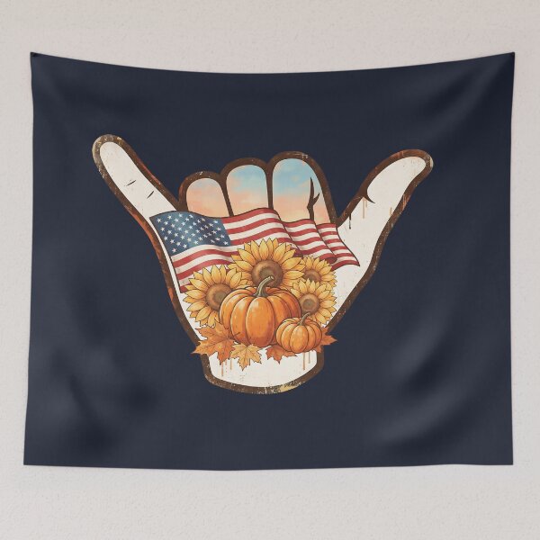 Item preview, USA Shaka Thanksgiving Harvest Pumpkin Sunflower designed and sold by MythicCotton.