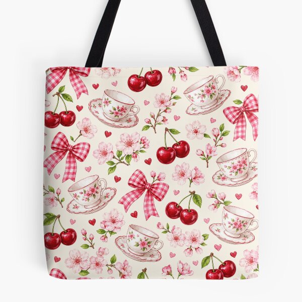 Item preview, Cherry Blossom Tea Party – Floral Teacups and Gingham Bows designed and sold by RoPrincess.