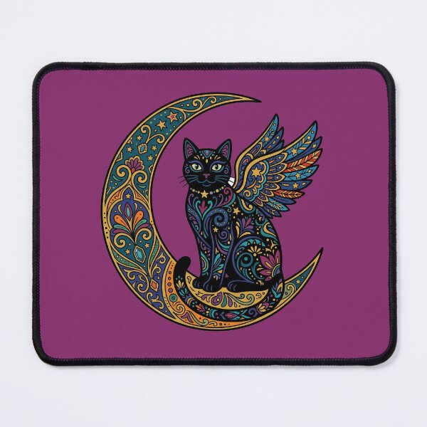 Item preview, Black Cat with Wings on a Moon designed and sold by TabbyCatXIII.
