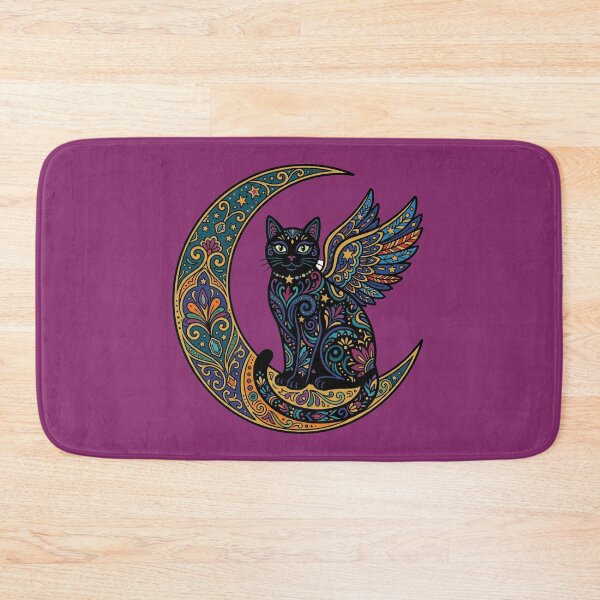 Item preview, Black Cat with Wings on a Moon designed and sold by TabbyCatXIII.