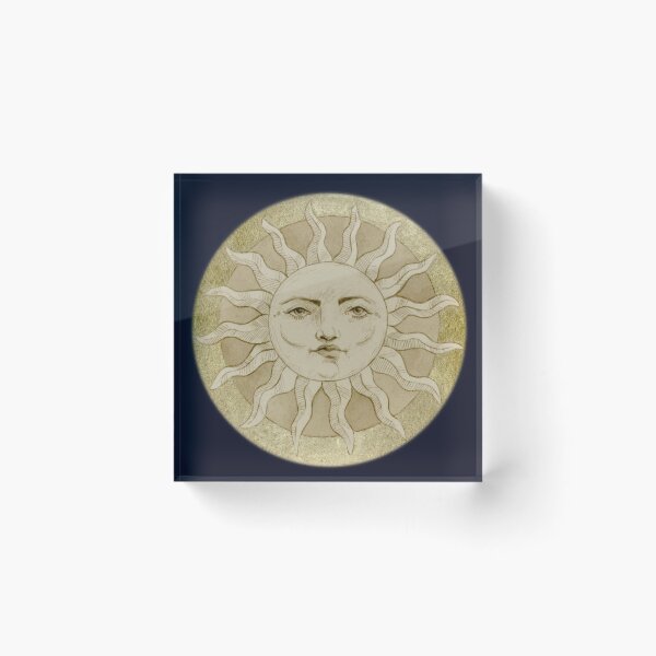 Item preview, Celestial Sun with Face, Antique Gold Sun Drawing designed and sold by simh.