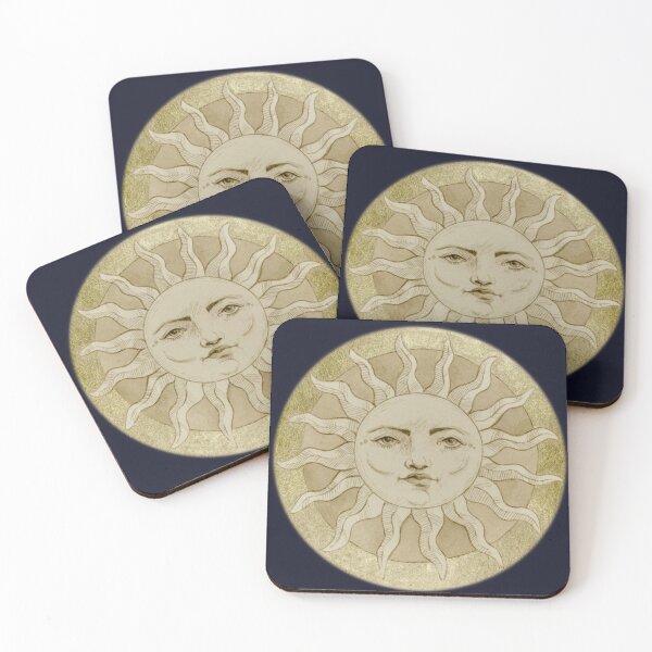 Item preview, Celestial Sun with Face, Antique Gold Sun Drawing designed and sold by simh.